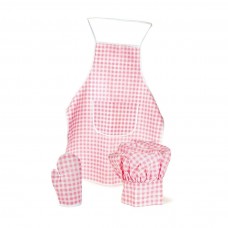 Σετ παιδική ποδιά-σκούφος-γάντι μαγειρικής Καρό Ροζ 509001
