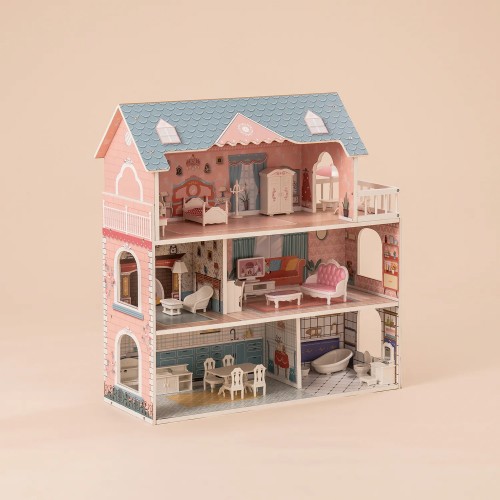 Robud Wooden Dollhouse with Furniture WDH01